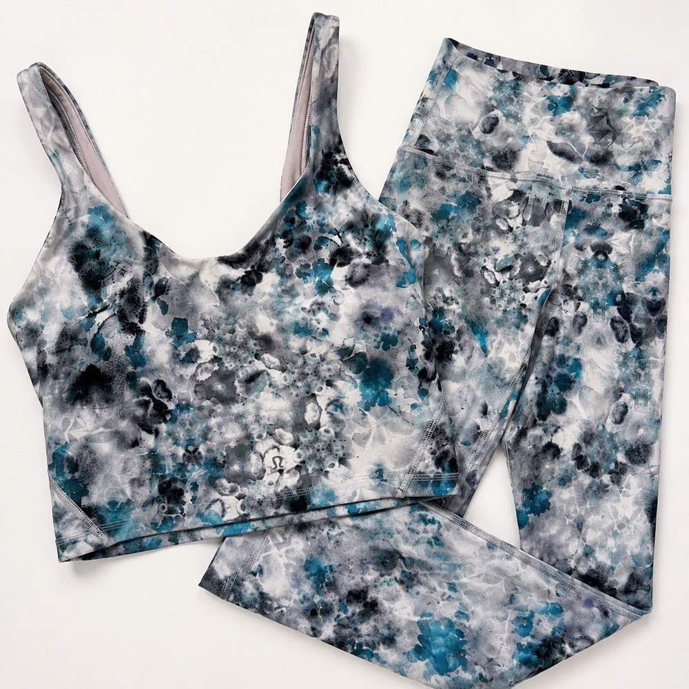 Lululemon Matching Set Kaleidoscope Marble Floral Align Leggings Longline Bra